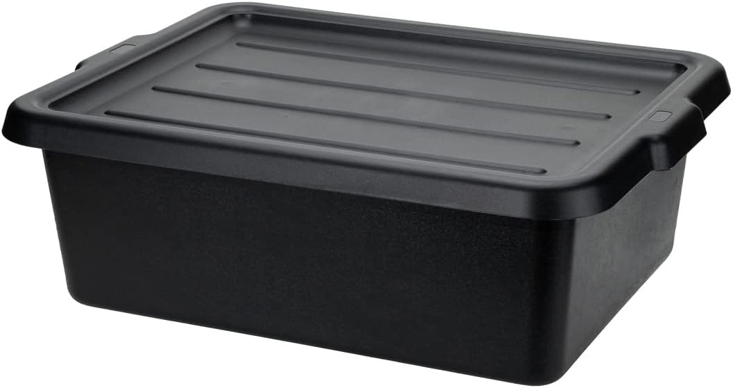 Restaurantware TUBS ONLY: RW Clean 22 Inch x 15.7 Inch Bus Tubs 12 Deep Bus Boxes - Lid Sold Separately With Handles Black Plastic Restaurant Tubs Heavy-Duty For Kitchen Organization