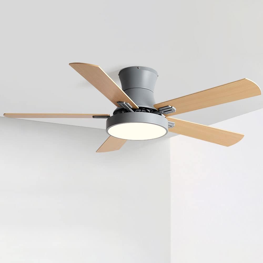 Flush Mount Ceiling Fan with Lights Wood Modern Ceiling Fan with Remote 42 Inch Mute Ceiling Fans with Lights for Bedroom Outdoor Ceiling Fans for Patios with Light
