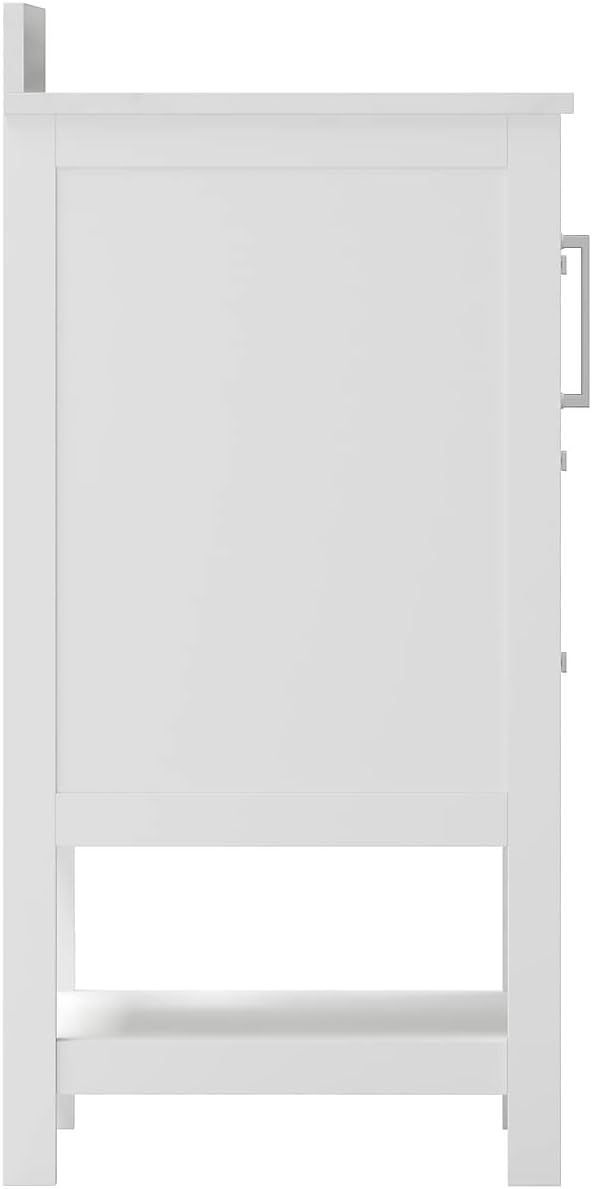 Flash Furniture Vega 36 Inch Bathroom Vanity with Sink, Storage Cabinet with Soft Close Doors, Open Shelf and 3 Drawers, Carrara Marble Finish Countertop, White/White