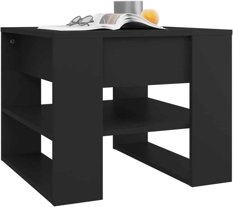 Simple Design Coffee Table with Storage Shelf, Living Room Side End Table for Home, Office, Black 21.9'x21.7'x17.7' Engineered Wood,-307