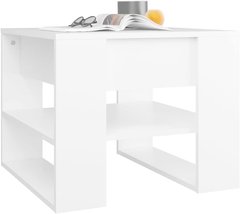 Simple Design Coffee Table with Storage Shelf, Living Room Side End Table for Home, Office, White 21.9'x21.7'x17.7' Engineered Wood,-306