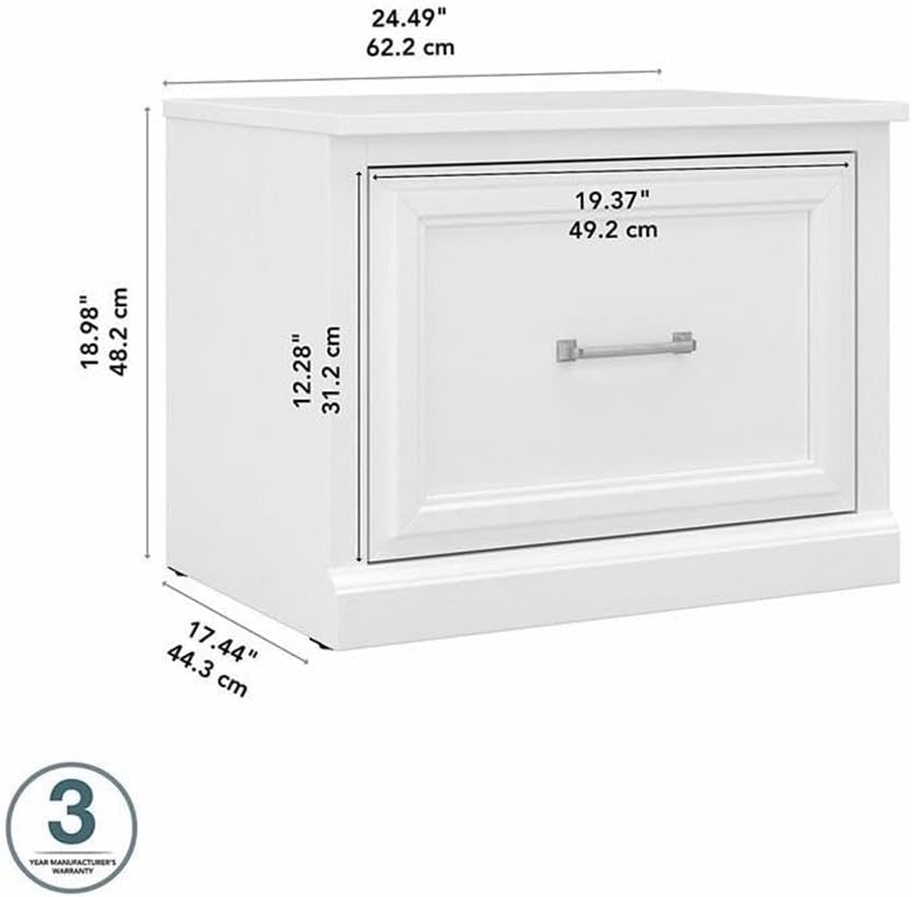 Bush Furniture Woodland 24W Small Shoe Bench with Drawer in White Ash | Narrow Footwear Organizer for Home Entryway, Mudroom, and Foyer