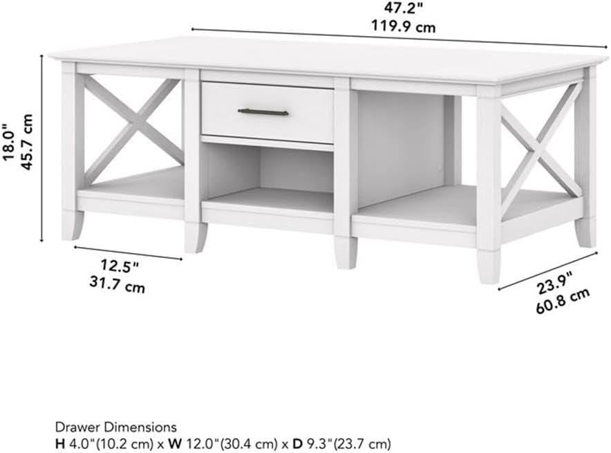 Bush Home Key West Coffee Table with Storage in Pure White Oak