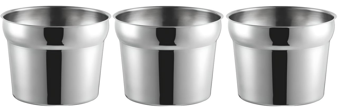 OCS Parts Pro Series 3-Pack 11 Quart Vegetable Inset Pots | 9.5' x 8.13' Stainless Steel Pot for Sauces, Soups, Stovetop, Soup Warmers, Steam Tables or Kitchen Utensil Organization
