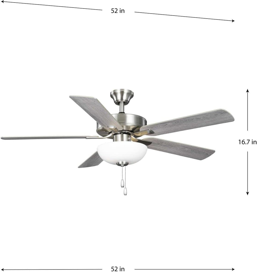 Progress Lighting AirPro 52 in. Brushed Nickel 5-Blade AC Motor Transitional Ceiling Fan with Light