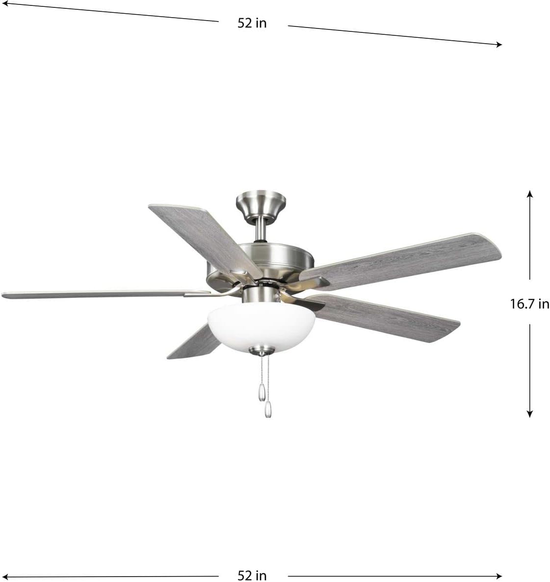 Progress Lighting AirPro 52 in. Brushed Nickel 5-Blade AC Motor Transitional Ceiling Fan with Light