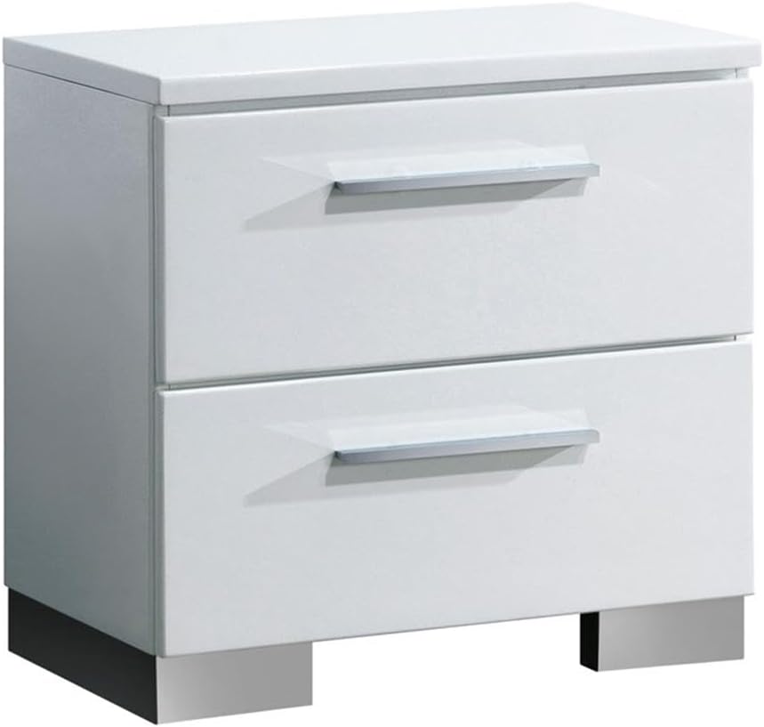 HOMES: Inside + Out Aria High Gloss Lacquer Finish 2-Drawer Nightstand, Glossy White