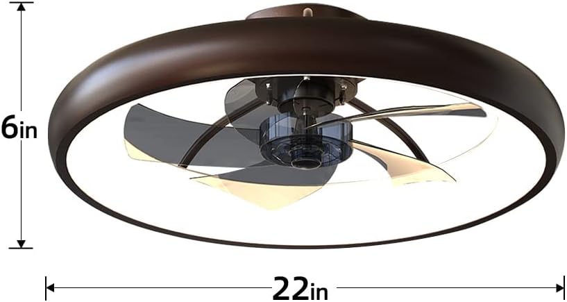 Ceiling Fan with Lights Dimmable LED Reversible Blades Timing with Remote Control, 5 Invisible Blades Semi Flush Mount Low Profile Fan (21.5in, Brown)