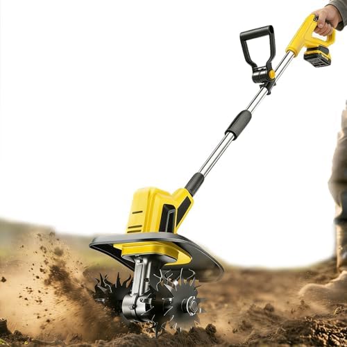 20V Electric Tiller,270 RPM Cordless Soil Tiller Cultivator,22cm Wide & 18cm Deep Garden Rototiller,w/48 Steel Tines,for Courtyard Corner Flower Nursery 2000mAh