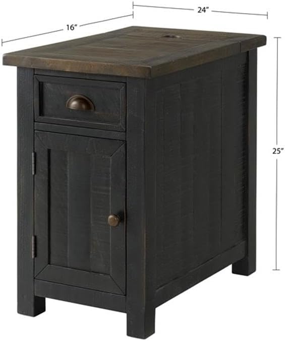 Martin Svensson Home Monterey Chairside Table - Black with Brown Top - Coastal Multi-Use Table with Charging Station and Drawer for Bedroom or Living Room