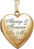 PicturesOnGold.com 14k Yellow Gold Filled Always & Forever In My Heart Photo Locket - 3/4 inch x 3/4 inch - Includes 18 inch Chain