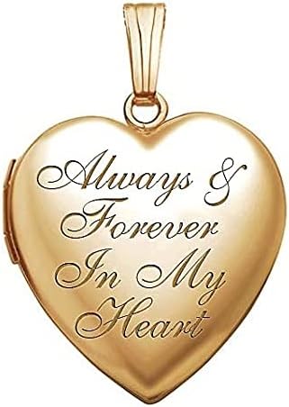 PicturesOnGold.com 14k Yellow Gold Filled Always & Forever In My Heart Photo Locket - 3/4 inch x 3/4 inch - Includes 18 inch Chain