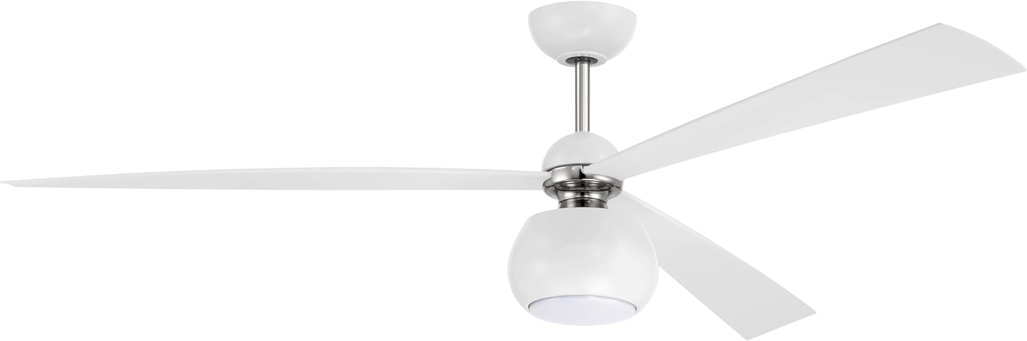 Craftmade 60' Otto in White/Polished Nickel Finish Ceiling Fan with Optional LED Light Kit, Remote Control Included, Smart WiFi Enabled w/Voice Activation, works w/Alexa & Smart Home Devices