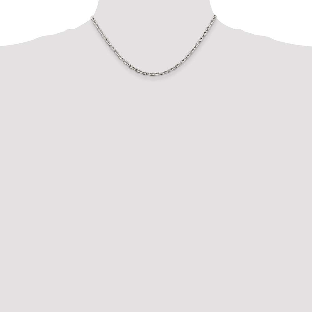 Solid 925 Sterling Silver 3.95mm Beveled Oval Cable Chain Necklace - with Secure Lobster Lock Clasp
