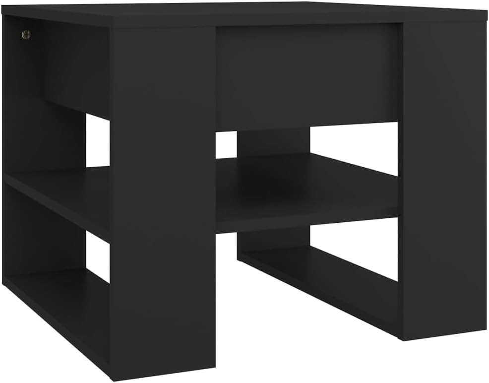 Simple Design Coffee Table with Storage Shelf, Living Room Side End Table for Home, Office, Black 21.9'x21.7'x17.7' Engineered Wood,-307