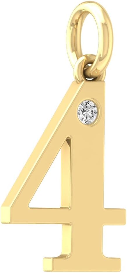 1/20 Carat lab Grown Diamond Zero to Nine Number Pendant Necklace | 10K, 14K Yellow or White Gold and Silver Cable Chain Necklace 18 inch | D-F Color and VS1 Clarity