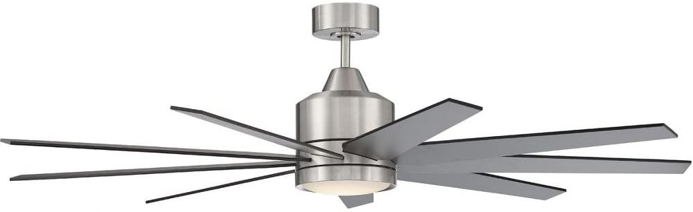 Craftmade 60' Champion CHP60BNK3 Ceiling Fan, Brushed Polished Nickel Finish, Custom Reversible Brushed Nickel/Flat Black Blades Included, Dimmable 18W LED Light Kit, IDC Wall and Remote Included