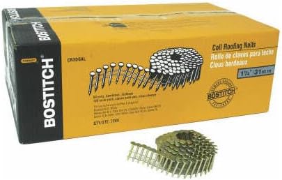 BOSTITCH CR2DGAL 1-Inch 15 Degree Smooth Shank Coil Roofing Nails (7,200 per Box)