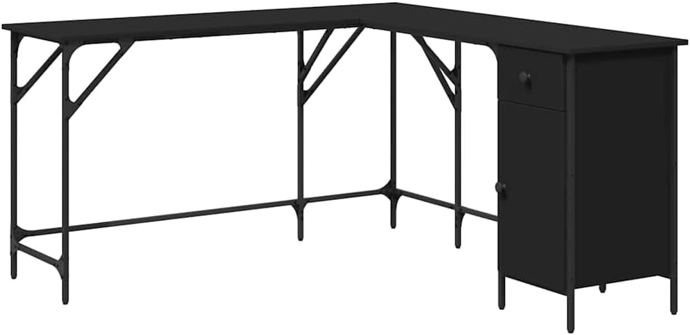 L Shaped Computer Desk with Storage Space, Corner Desk L-Shaped Desk PC Desks, PC Work Table for Home Office, Black 55.5'x55.5'x29.5' Engineered Wood,-327