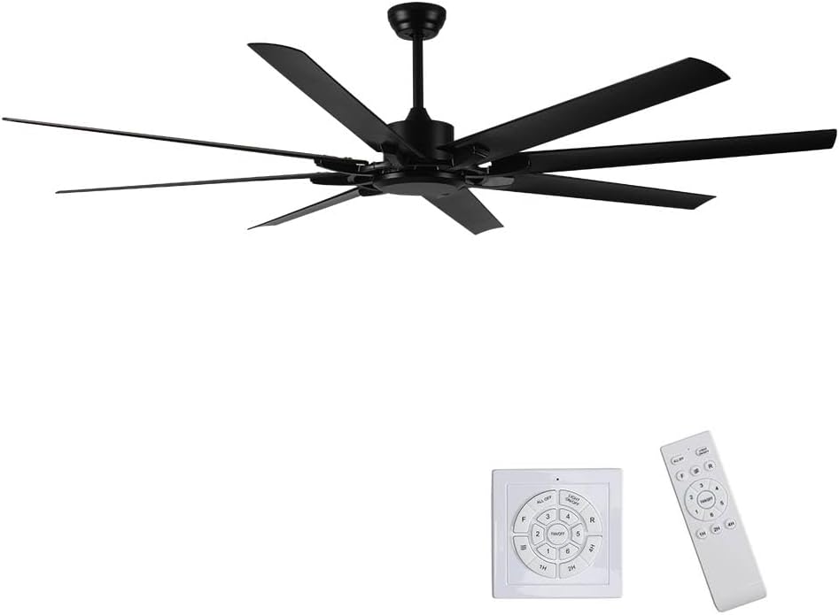 75in Industrial Ceiling Fan without light,DC Motor Shop Ceiling Fan with Remote Control,Quiet,Black ceiling Fans for Gym/Garage/Porch/Patio/Farmhouse,8 ABS fan blades