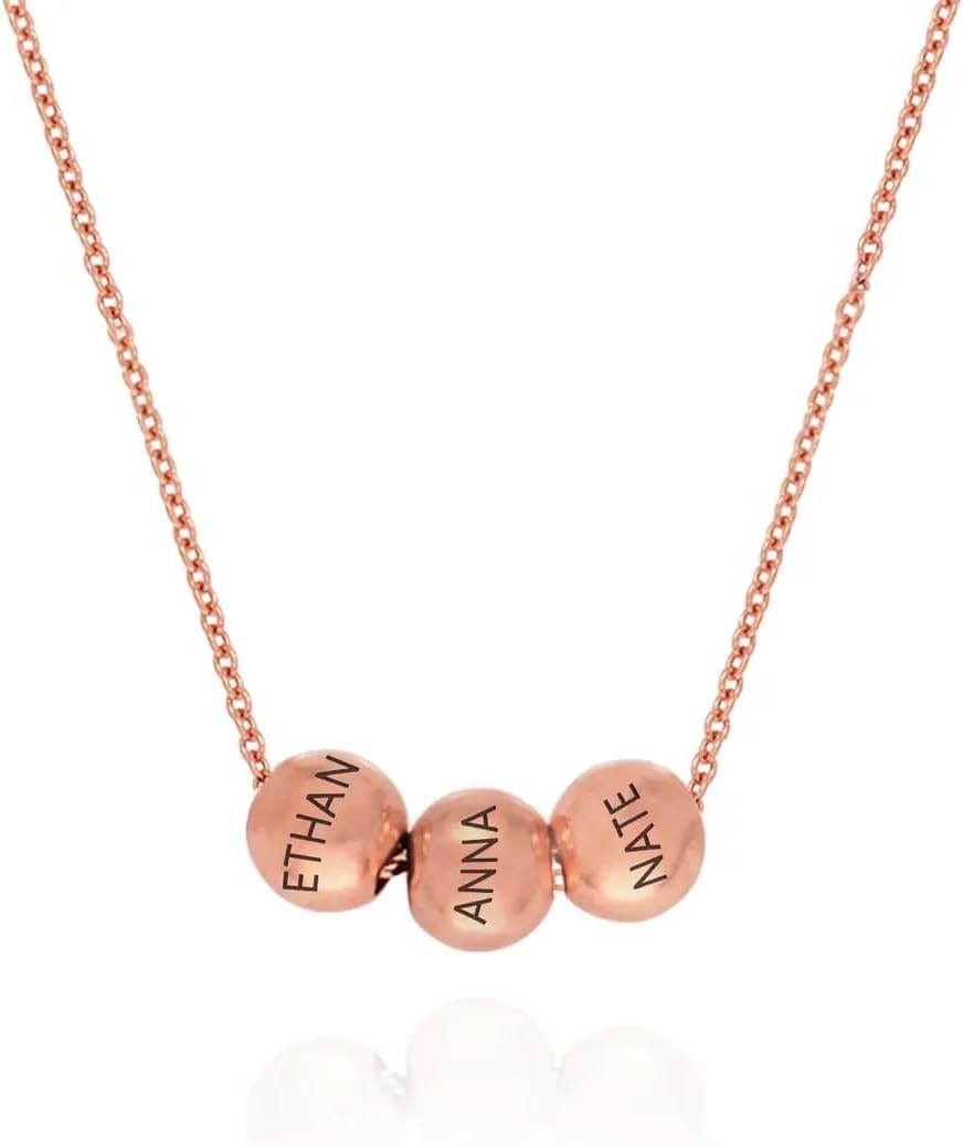 Theo Grace - Personalized Balance Bead Necklace – Custom Engraved Bead Necklace with Optional Lab Diamond Bead, Silver, 18K Gold or Rose Gold Plated, Gold Vermeil