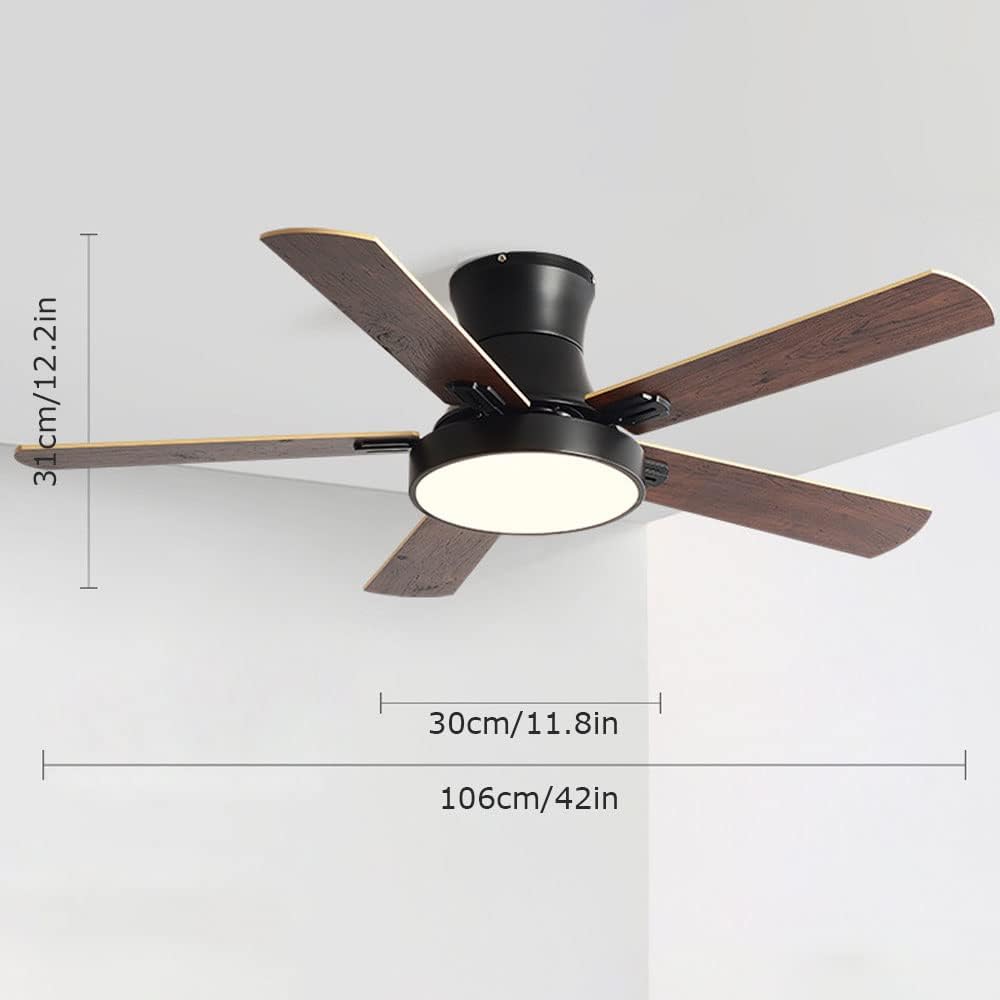 Flush Mount Ceiling Fan with Lights Wood Modern Ceiling Fan with Remote 42 Inch Mute Ceiling Fans with Lights for Bedroom Outdoor Ceiling Fans for Patios with Light