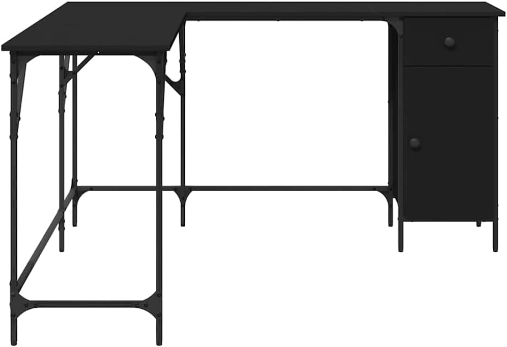 L Shaped Computer Desk with Storage Space, Corner Desk L-Shaped Desk PC Desks, PC Work Table for Home Office, Black 55.5'x55.5'x29.5' Engineered Wood,-327