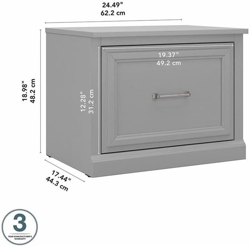 Bush Furniture Woodland 24W Small Shoe Bench with Drawer in Cape Cod Gray | Narrow Footwear Organizer for Home Entryway, Mudroom, and Foyer