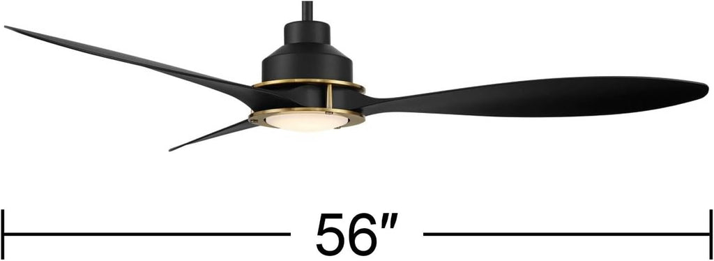 Casa Vieja 56' Veyron Modern Indoor Outdoor Ceiling Fan 3 Blade LED Light Remote Control Matte Black Finish Blades Bedroom Patio Living Room Kitchen Porch Damp Rated Decorative DC Motor Garage