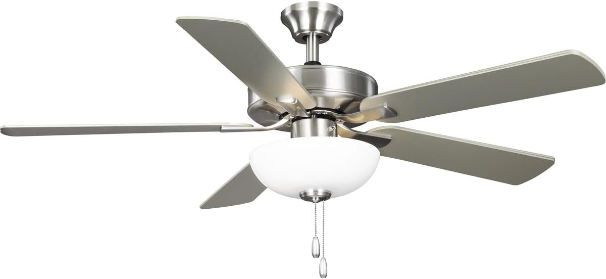 Progress Lighting AirPro 52 in. Brushed Nickel 5-Blade AC Motor Transitional Ceiling Fan with Light