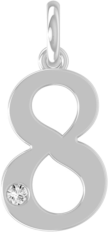 1/20 Carat lab Grown Diamond Zero to Nine Number Pendant Necklace | 10K, 14K Yellow or White Gold and Silver Cable Chain Necklace 18 inch | D-F Color and VS1 Clarity