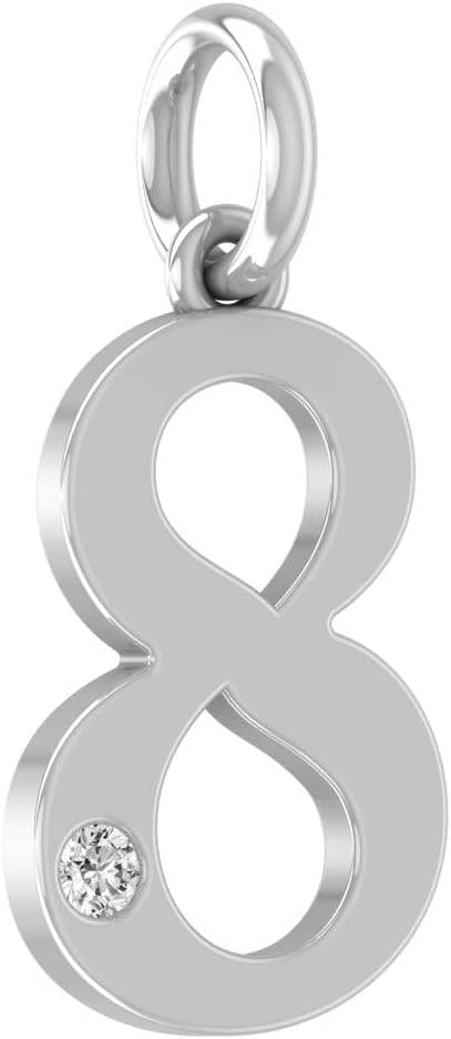 1/20 Carat lab Grown Diamond Zero to Nine Number Pendant Necklace | 10K, 14K Yellow or White Gold and Silver Cable Chain Necklace 18 inch | D-F Color and VS1 Clarity