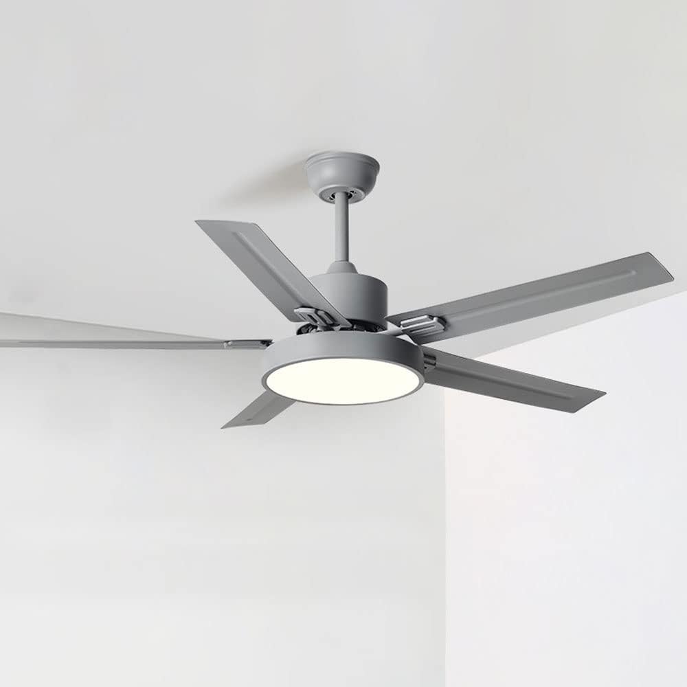 42 Inch Stainless Steel Ceiling Fan Light 5-Blade Outdoor Ceiling Fans for Patios Modern Ceiling Fans with Lights and Remote Mute Flush Mount Ceiling Fans with Lights for Bedroom