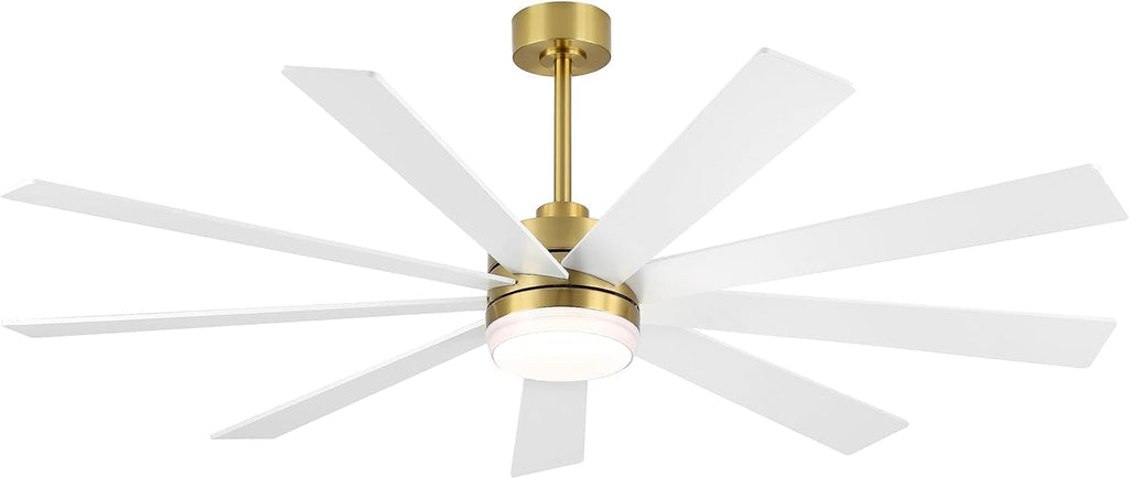 LEDLUX 72' DC Motor Ceiling Fan with Light, 6-Speed Remote Control, Reversible Motor, Modern 9 Blades Ceiling Fan 4.5'/12'/24' Downrods for Home or Commercial, Living Room/Restaurant White/Gold