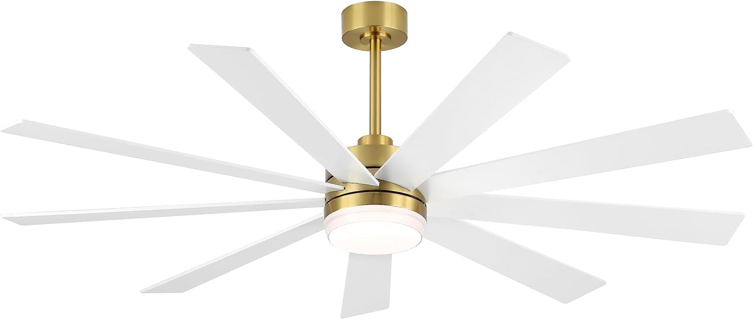 LEDLUX 72' DC Motor Ceiling Fan with Light, 6-Speed Remote Control, Reversible Motor, Modern 9 Blades Ceiling Fan 4.5'/12'/24' Downrods for Home or Commercial, Living Room/Restaurant White/Gold