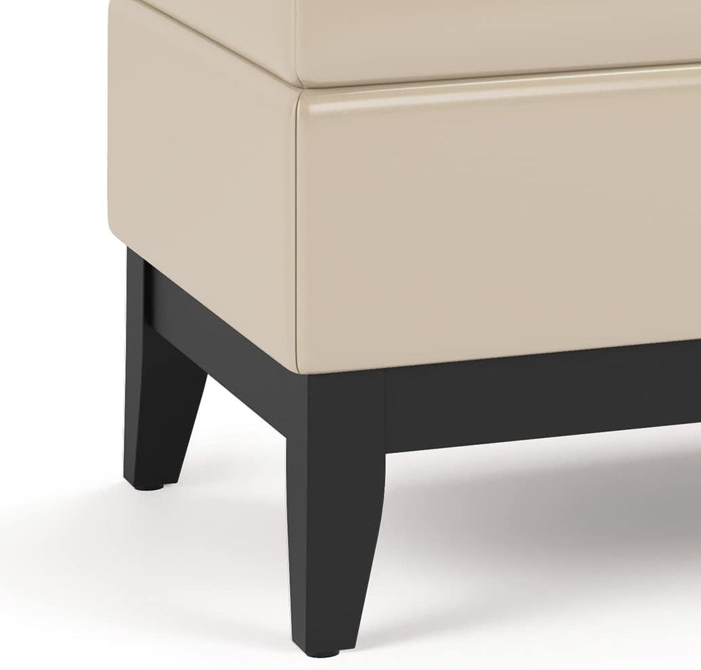 SIMPLIHOME Oregon Storage Ottoman Bench with Tray - 42 inch Wide Upholstered Vegan Leather Rectangle Storage Ottoman Bench in Satin Cream, Transitional Tufted Ottoman for Living Room with Lift-Up Lid