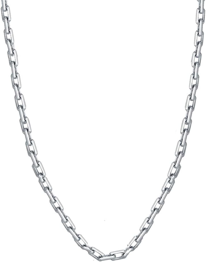 Savlano 925 Sterling Silver 5.5-6.5MM Boxed Anchor Link Necklace- Rhodium Plated Squared Cable Link Chain for Men Comes with Gift Box- Made in Italy