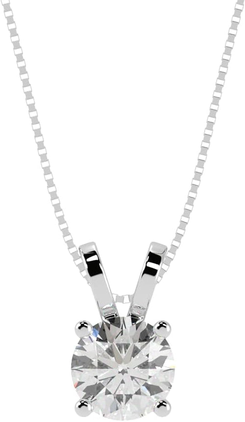 0.5 to 10 Carat 14K White Gold Lab Grown Diamond Solitaire Pendant Necklace, Round Cut Solitaire, 4-Prong Setting, Jewelry for Women (E-F, VS)