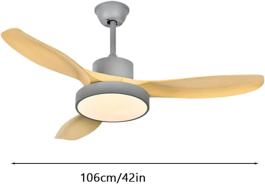 Modern Wood Ceiling Fan with Lights with Remote Indoor Smart Ceiling Fan LED 3 Color Bedroom Ceiling Fan 3-Blade 42 Inch Mute Ceiling Fan with Lights Outdoor Ceiling Fans for Patios