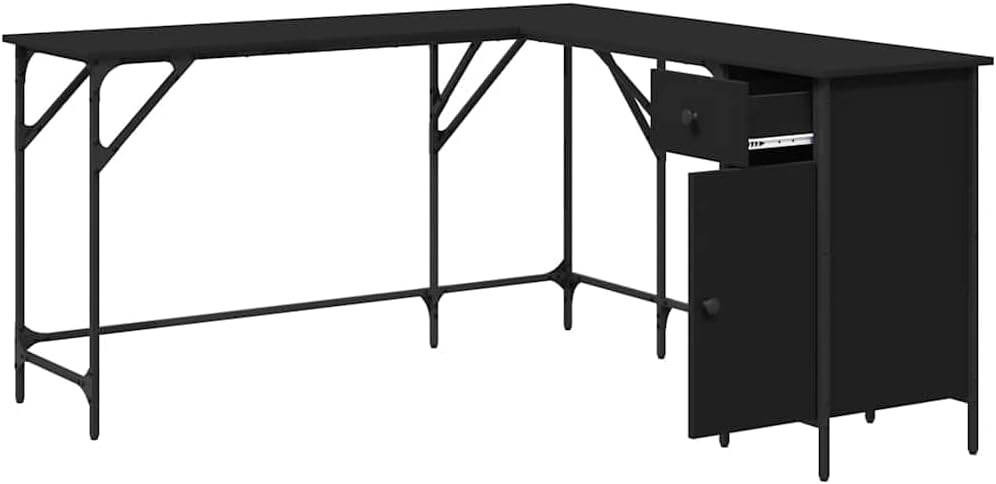 L Shaped Computer Desk with Storage Space, Corner Desk L-Shaped Desk PC Desks, PC Work Table for Home Office, Black 55.5'x55.5'x29.5' Engineered Wood,-327