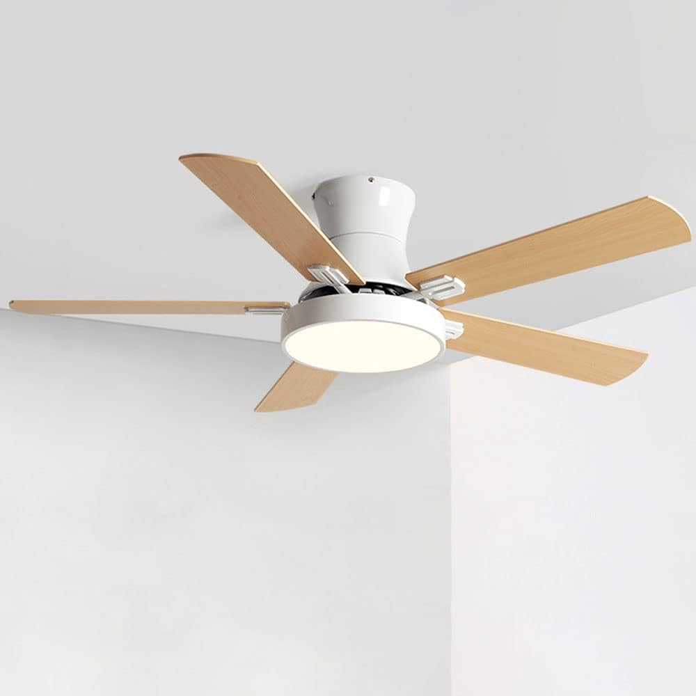 Flush Mount Ceiling Fan with Lights Wood Modern Ceiling Fan with Remote 42 Inch Mute Ceiling Fans with Lights for Bedroom Outdoor Ceiling Fans for Patios with Light