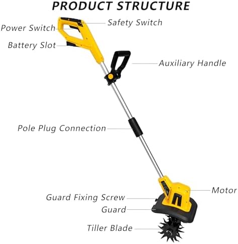 Cordless Tiller Cultivator,Compatible with 2000mAh/4000mAh Power Supply,270 R/min Charging Garden Cultivator,22cm Tilling Width & 18cm Depth 2000mAh
