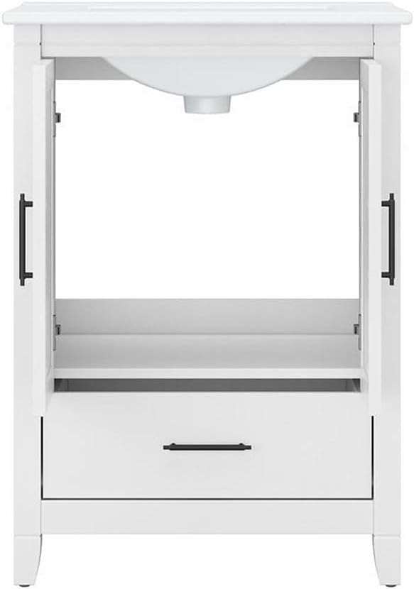 Bush Home Key West 24W Bathroom Vanity with Sink in White Ash | Bath Room Ceramic and Wood Storage Solution for Powder Room