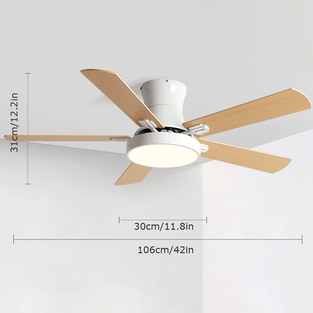 Flush Mount Ceiling Fan with Lights Wood Modern Ceiling Fan with Remote 42 Inch Mute Ceiling Fans with Lights for Bedroom Outdoor Ceiling Fans for Patios with Light