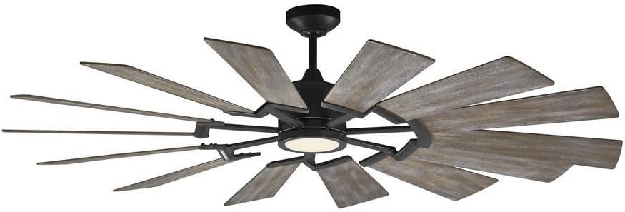 Monte Carlo 14PRR62AGPD Prairie Windmill Energy Star 62' Outdoor Ceiling Fan with LED Light and Hand Remote Control, 14 Wood Blades, Aged Pewter
