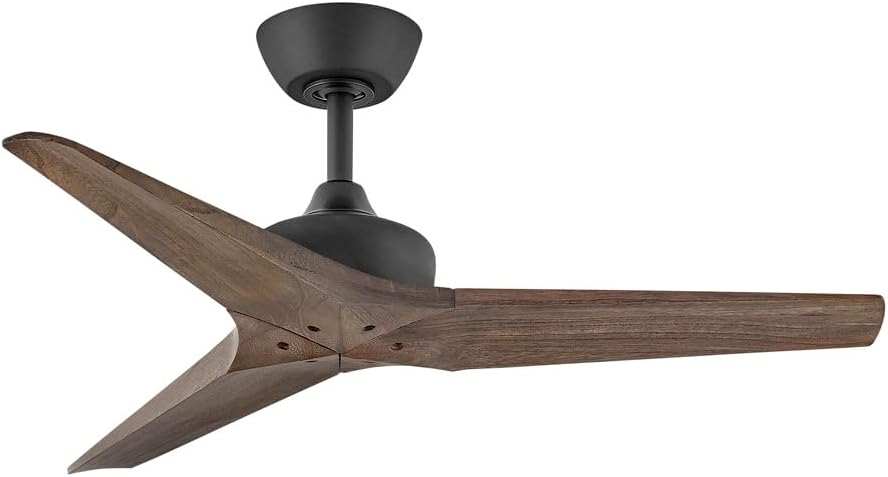 Hinkley Chisel 44' Indoor/Outdoor Smart Ceiling Fan with Remote, Damp-Rated, Modern Wooden Propeller Style Fan Blades, Matte Black and Driftwood blades