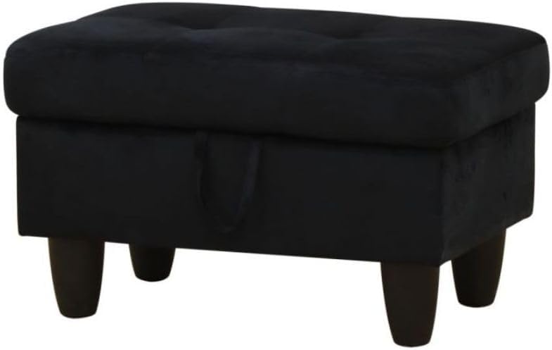 Ottoman Storage Ottoman Bench Flannel Footrest Footstool with Hinged Lid for Living Room, Bedroom, Entryway, Black, 28.5'X19'X17.5'