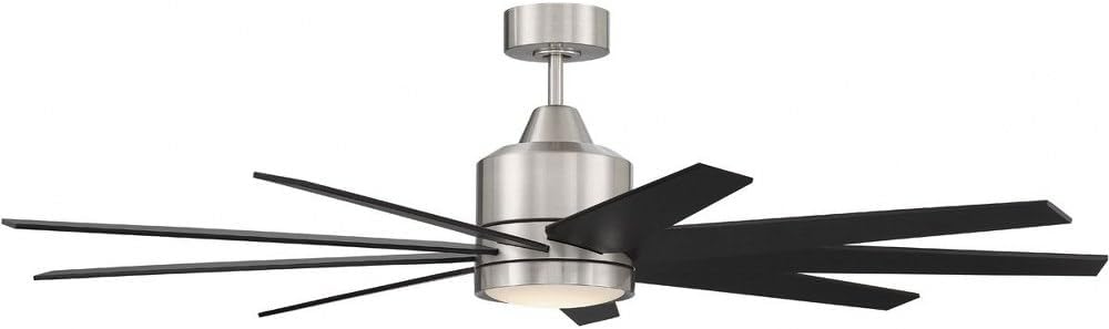 Craftmade 60' Champion CHP60BNK3 Ceiling Fan, Brushed Polished Nickel Finish, Custom Reversible Brushed Nickel/Flat Black Blades Included, Dimmable 18W LED Light Kit, IDC Wall and Remote Included