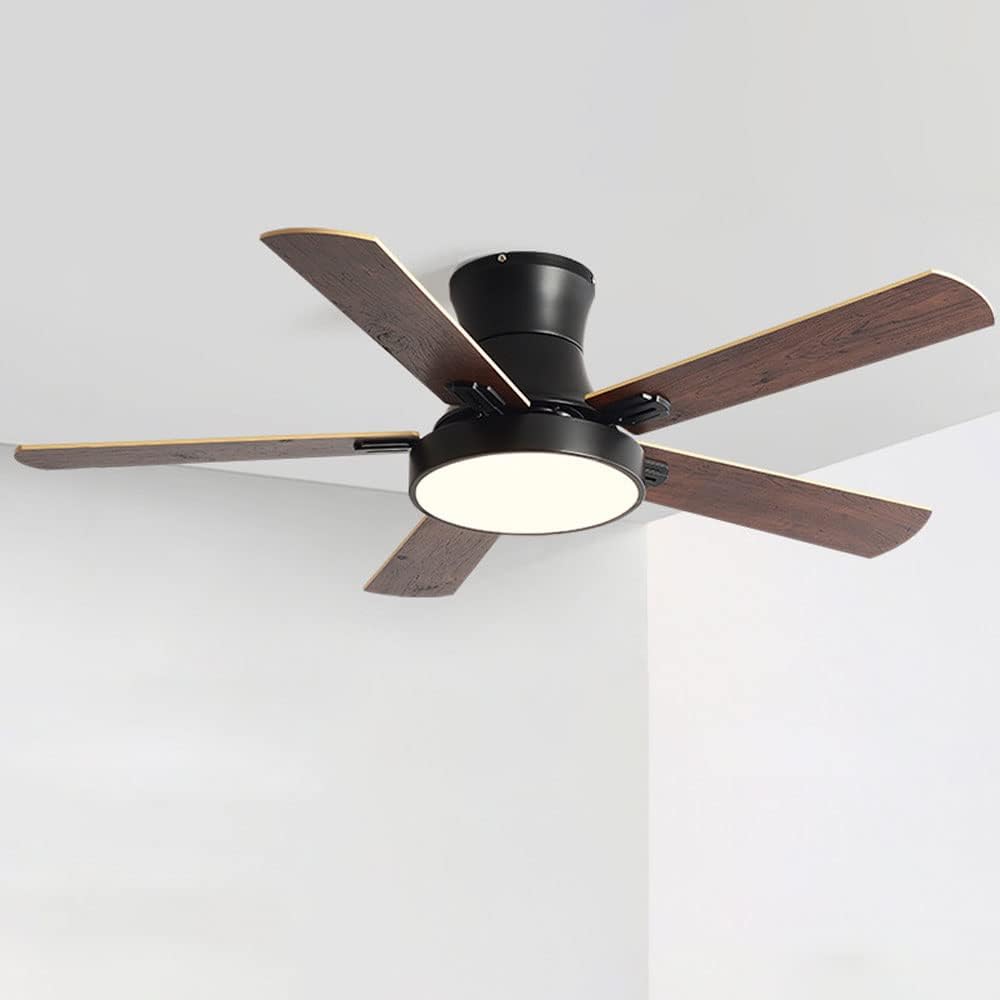 Flush Mount Ceiling Fan with Lights Wood Modern Ceiling Fan with Remote 42 Inch Mute Ceiling Fans with Lights for Bedroom Outdoor Ceiling Fans for Patios with Light