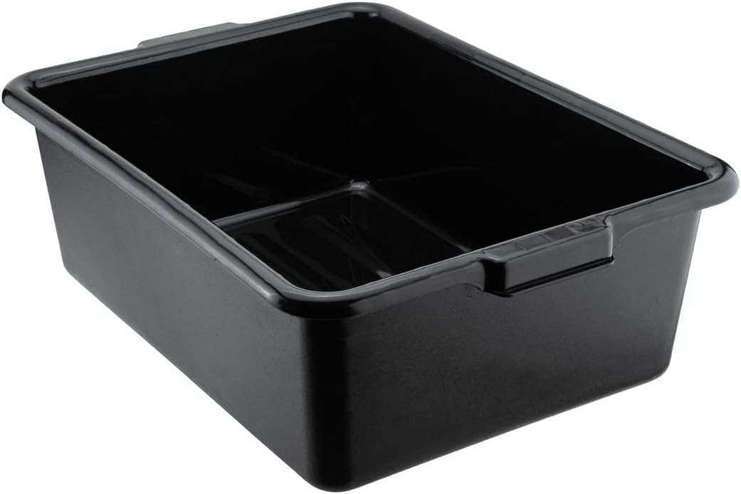 Restaurantware TUBS ONLY: RW Clean 22 Inch x 15.7 Inch Bus Tubs 12 Deep Bus Boxes - Lid Sold Separately With Handles Black Plastic Restaurant Tubs Heavy-Duty For Kitchen Organization